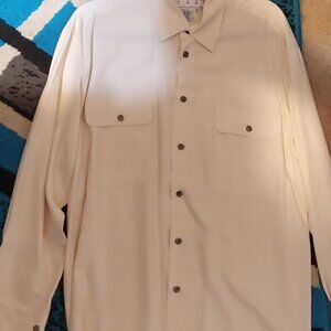 Men's Cream-Colored 100% Silk Dress Shirt, Size M